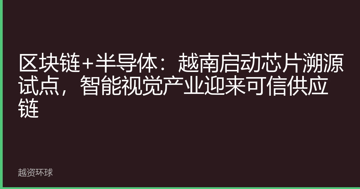 区块链+半导体：越南启动芯片溯源试点，智能视觉产业迎来可信供应链